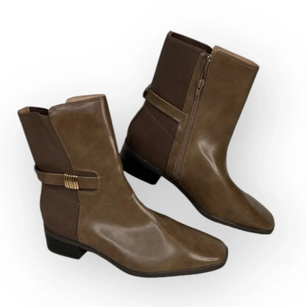 Journee Collection Women's Aubrie Booties Green Brown Size 11 Square Toe